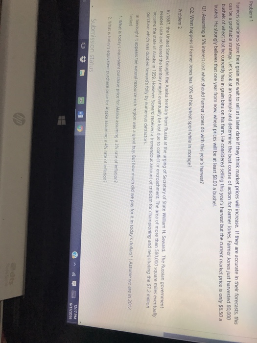  Problem 1 Farmers sometimes store their grain and wait to sell