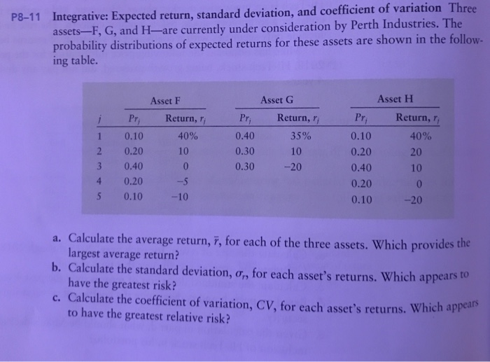  P8-11 Integrative: Expected return, standard deviation, and coefficient of variation Three