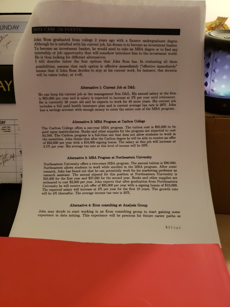  Alternative 1 solution UNDAY MINI CASE 60 POINTS John Ross graduated