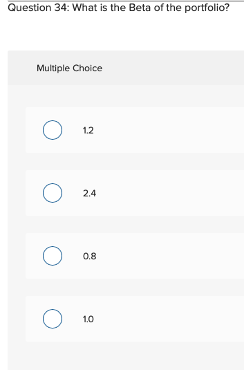 Value Expected Return Beta A 100,000 14.0% 2.3 B 200,000 6.0% 0.7