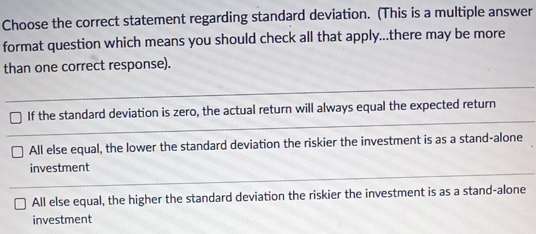 ho 0.25 36% Calculate the standard deviation for this security. Choose the