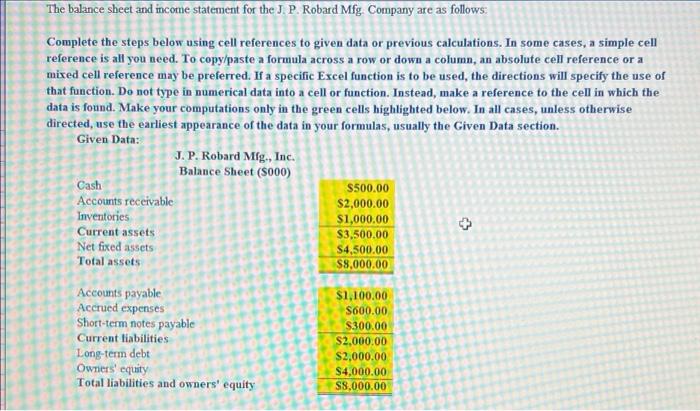 please help with the green boxes The balance sheet and income statement