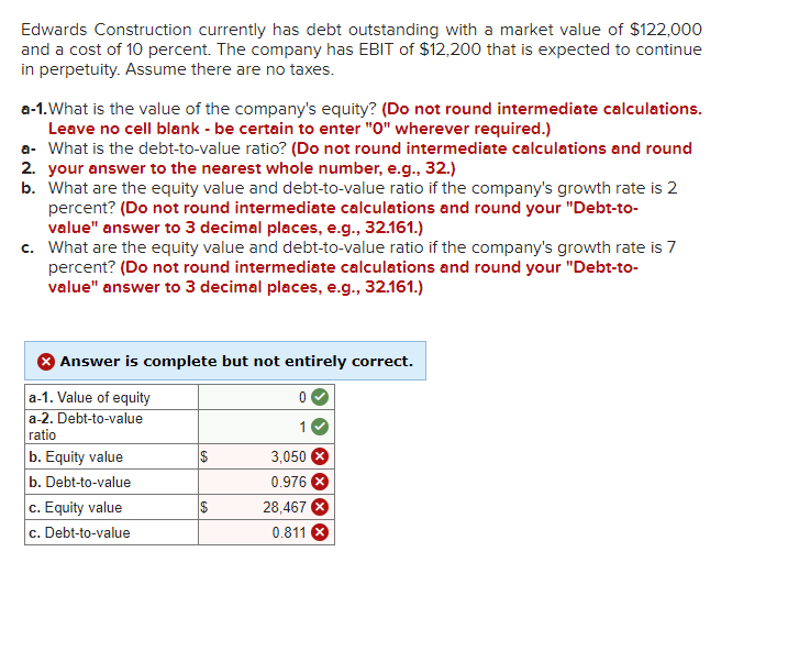  Edwards Construction currently has debt outstanding with a market value of