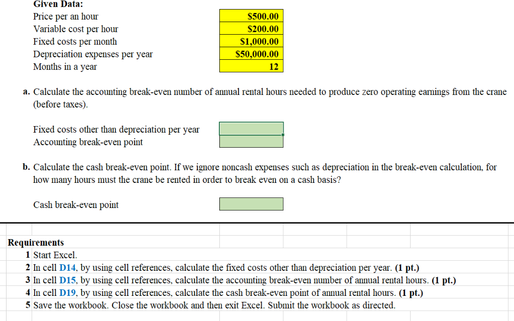 Given Data: Price per an hour Variable cost per hour Fixed