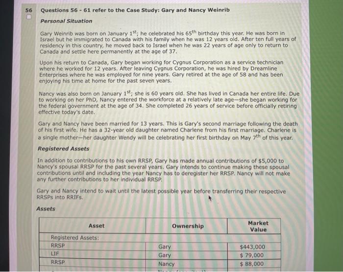  please answer fast, will upvote! 56 Questions 56 - 61 refer