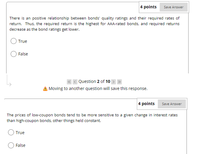 4 points Save Answer There is an positive relationship between bonds'