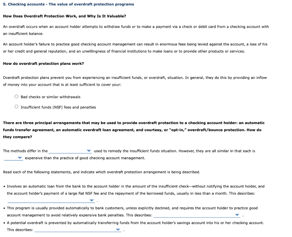  5. Checking accounts - The value of overdraft protection programs How