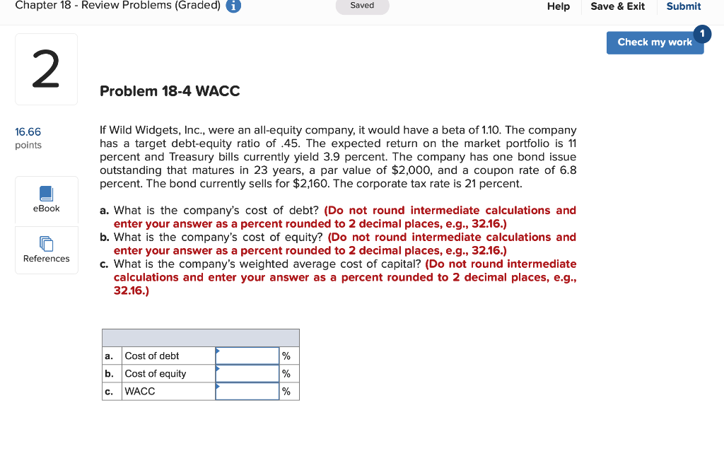  Chapter 18 - Review Problems (Graded) i Saved Help Save &