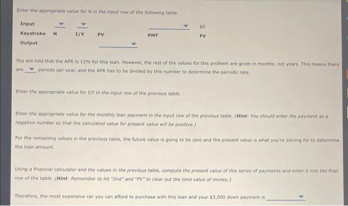  Enter the dppropriate value for N in the input row of