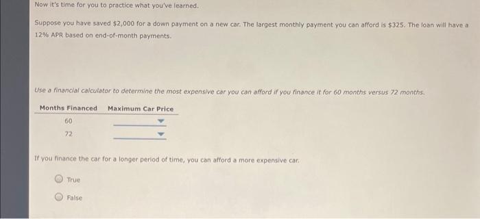 the following table. You are told that the APR is 12% for
