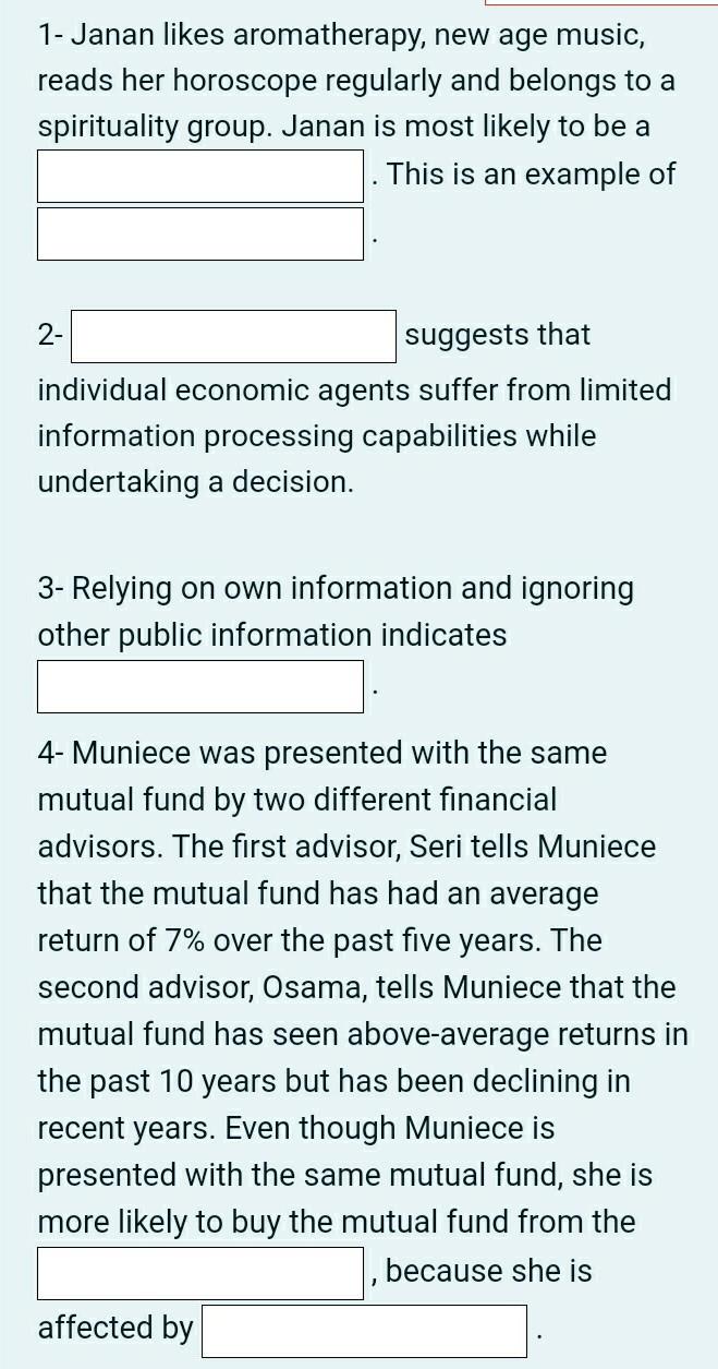 answer this questions based on this options 1- Janan likes aromatherapy,