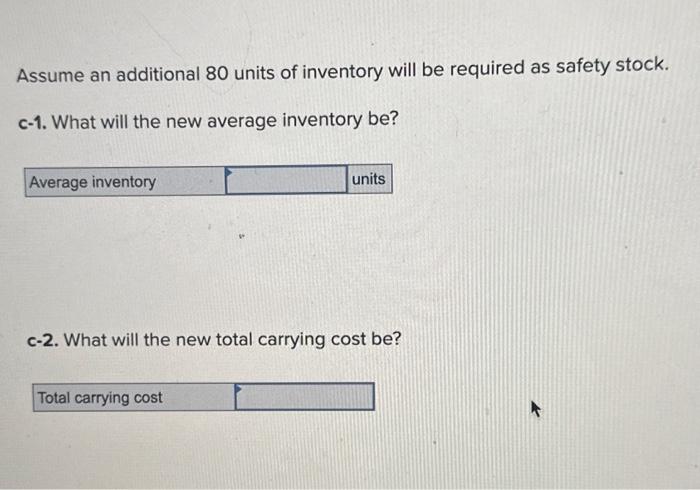Supplies has expected sales of 84,100 units per year, carrying costs of