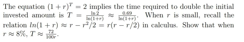 to estimate the time T for a portfolio to double its initial
