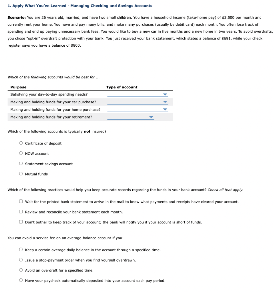 1. Apply What You've Learned - Managing Checking and Savings Accounts