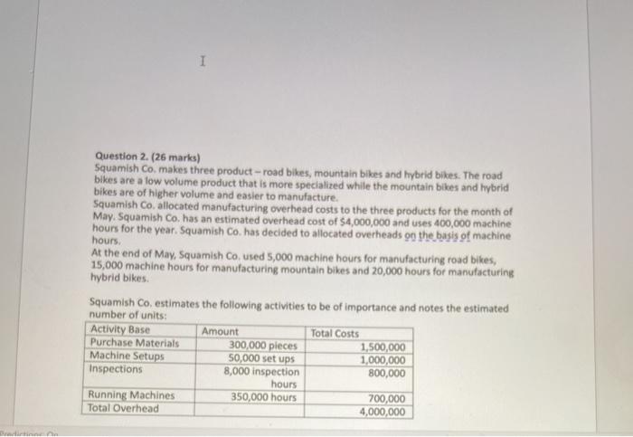  I Question 2. (26 marks) Squamish Co. makes three product-road bikes,