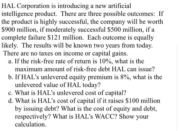  HAL Corporation is introducing a new artificial intelligence product. There are