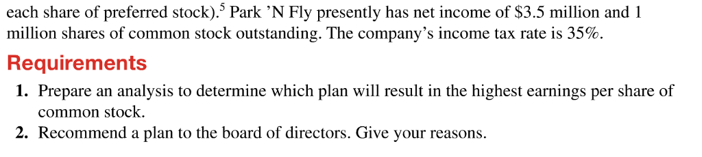 alternative ways of raising S5 millon) Business is going well for Park