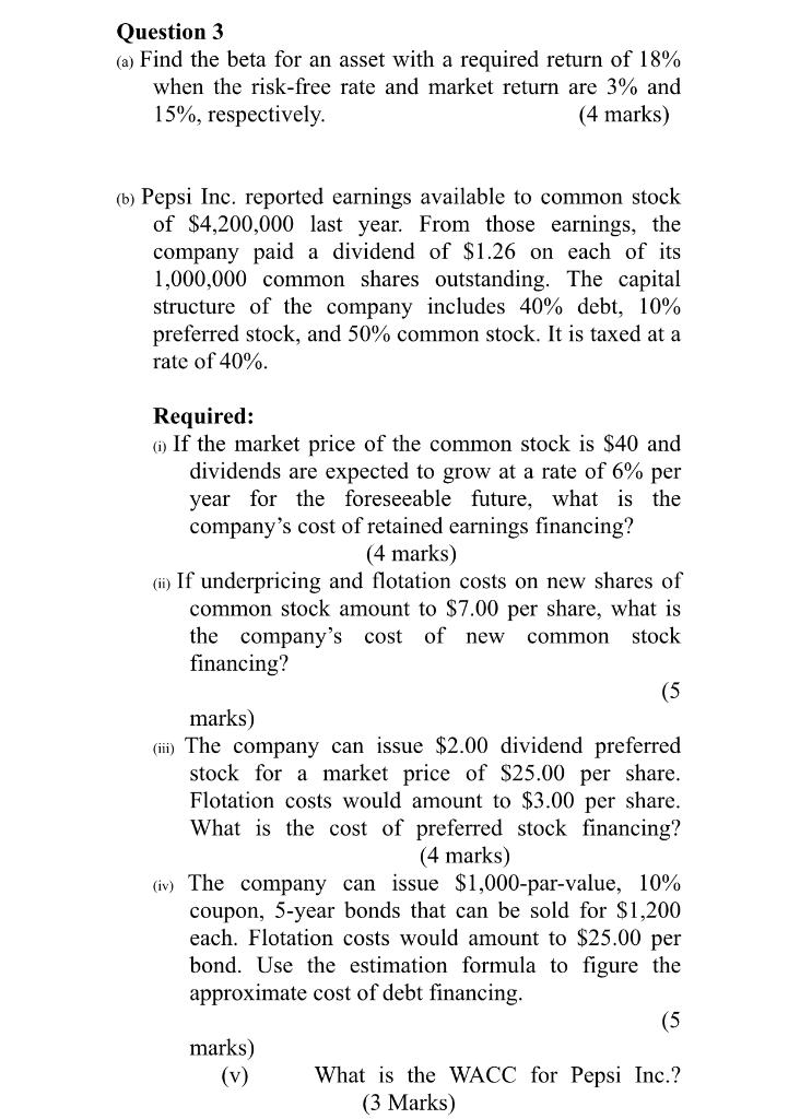  Find the beta for an asset with a required return of