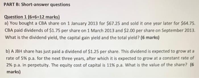  PART B: Short-answer questions Question 1 (6+6=12 marks) a) You bought