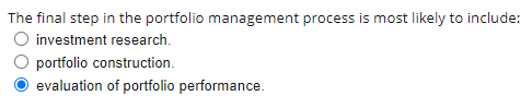  The final step in the portfolio management process is most likely
