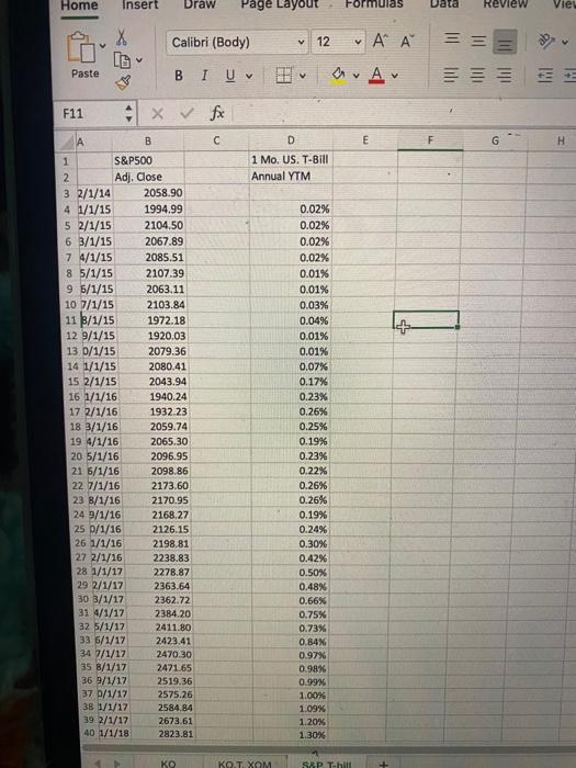of KO, T, and XOM using the monthly returns from Jan. 1.