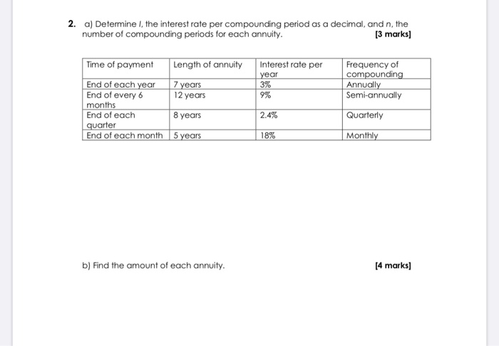  2. a) Determine I, the interest rate per compounding period as