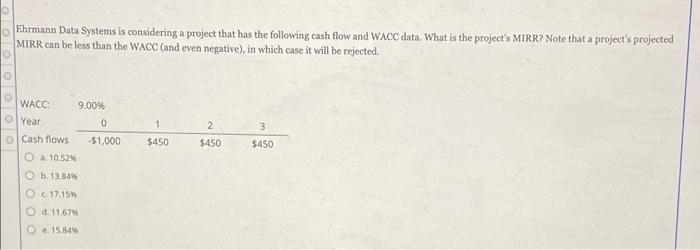  . Ehrmann Data Systems is considering a project that has the