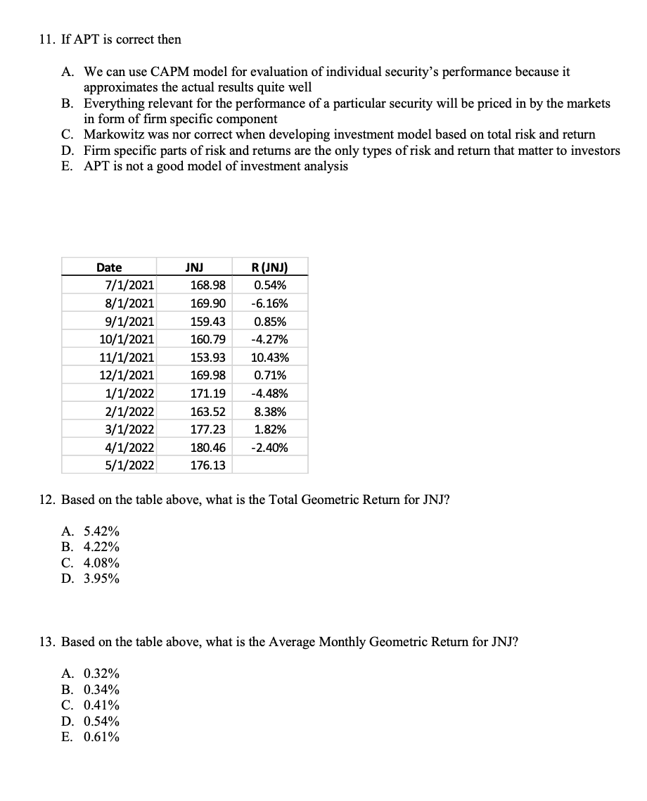 11. If APT is correct then A. We can use CAPM