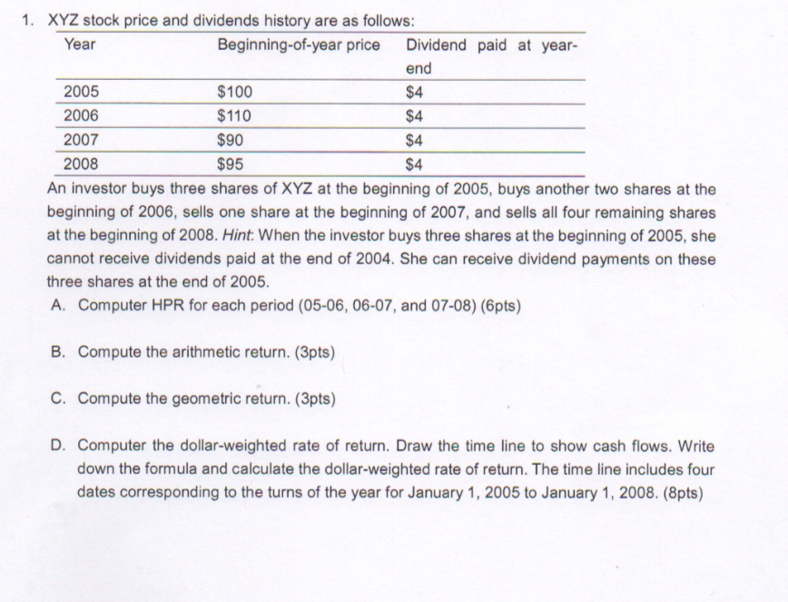 Please solve it by hand or typing, don't use EXCEL. 1. XYZ