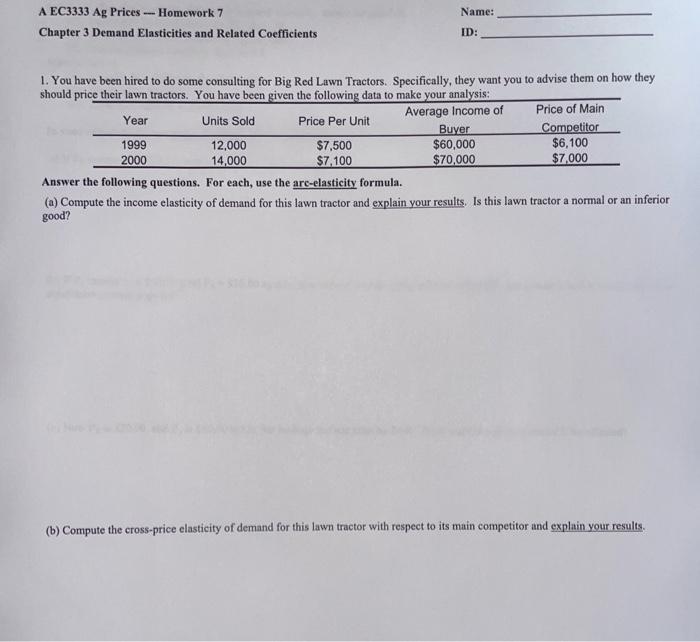  Name: A EC3333 Ag Prices - Homework 7 Chapter 3 Demand