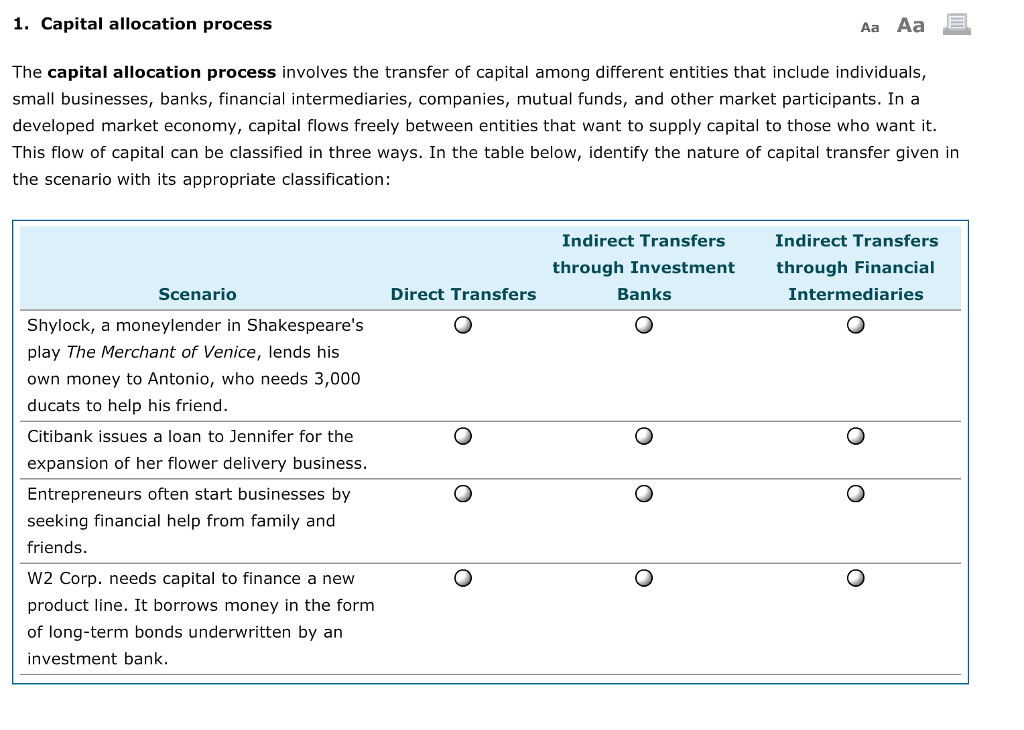  1. Capital allocation process Aa Aa The capital allocation process involves