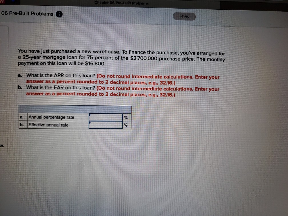  Chapter 06 Pre-Built Problems 06 Pre-Built Problems Saved You have just