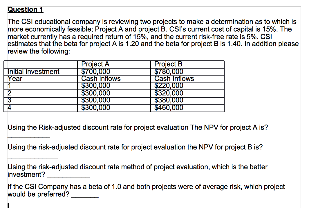 Please show all work using excel. Question 1 The CSI educational company