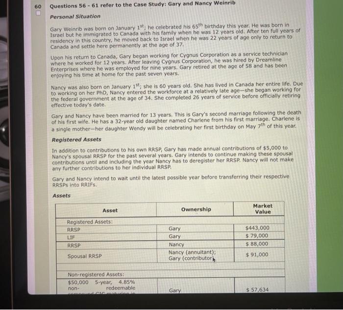  please answer fast, will upvote! 60 Questions 56 - 61 refer