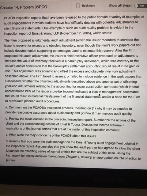  Chapter 14. Problem 95RCO Bookmark ON Show all steps: PCAOB inspection