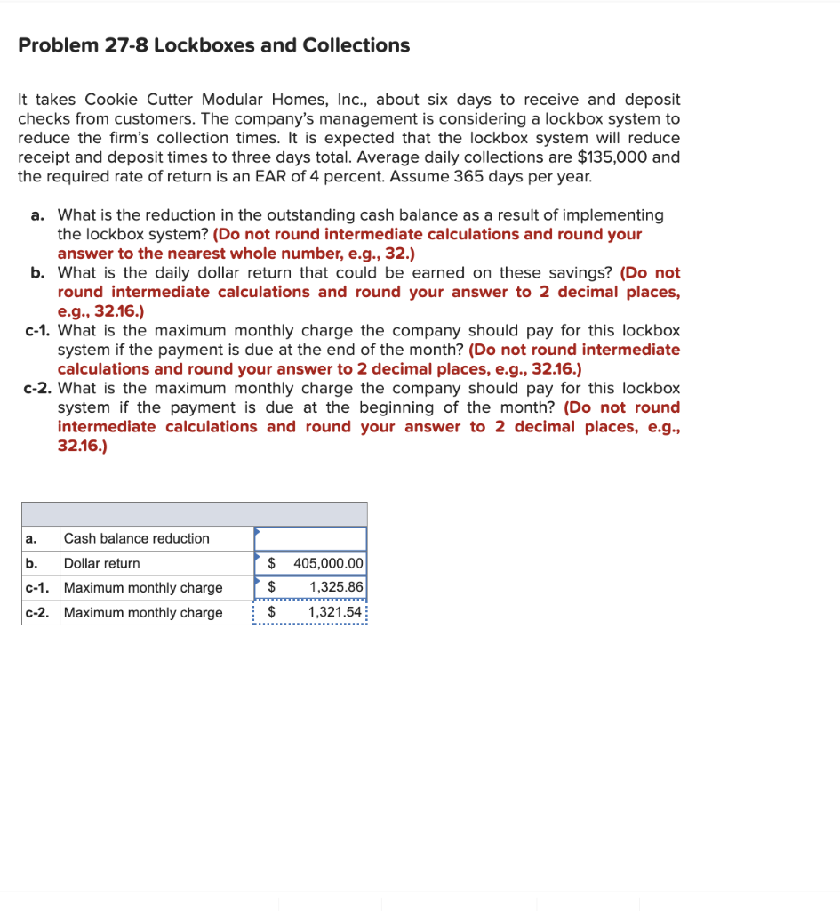  Problem 27-8 Lockboxes and Collections It takes Cookie Cutter Modular Homes,