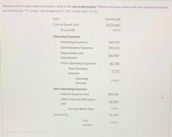  Based on the income statement below, what is the net profit