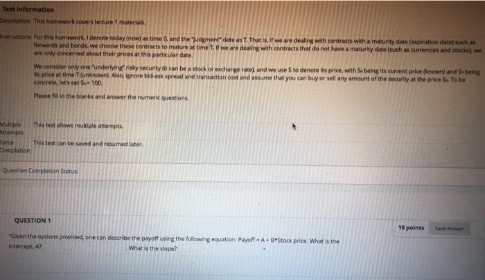  Test Information Description This homework covers lecture 1 materials nutricions for