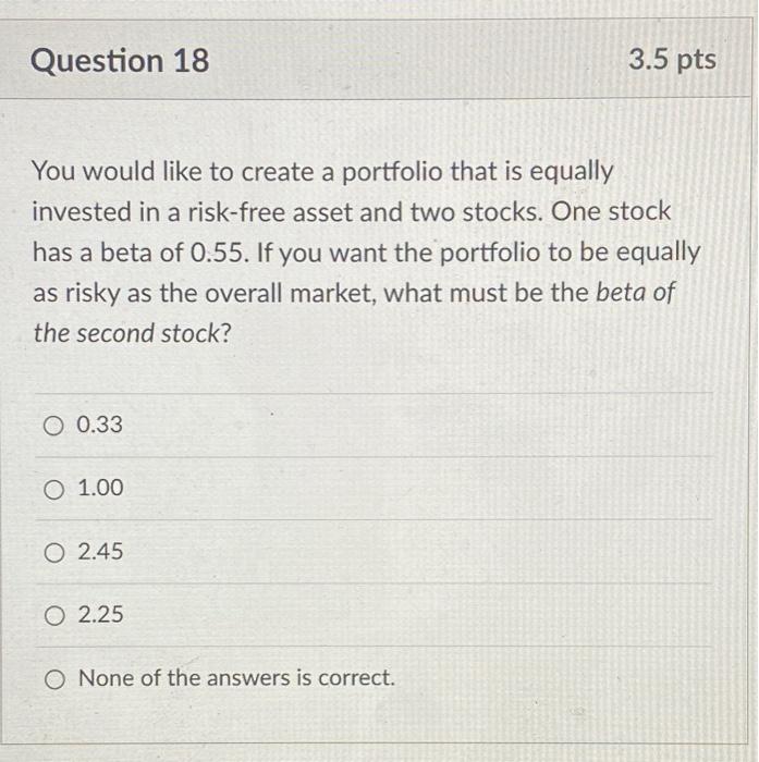  Question 18 3.5 pts You would like to create a portfolio