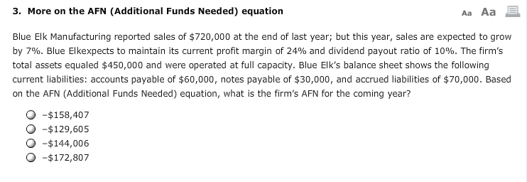  3. More on the AFN (Additional Funds Needed) equation Aa Aa