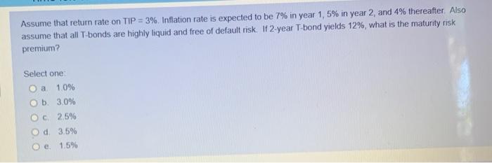  Assume that return rate on TIP = 3%. Inflation rate is