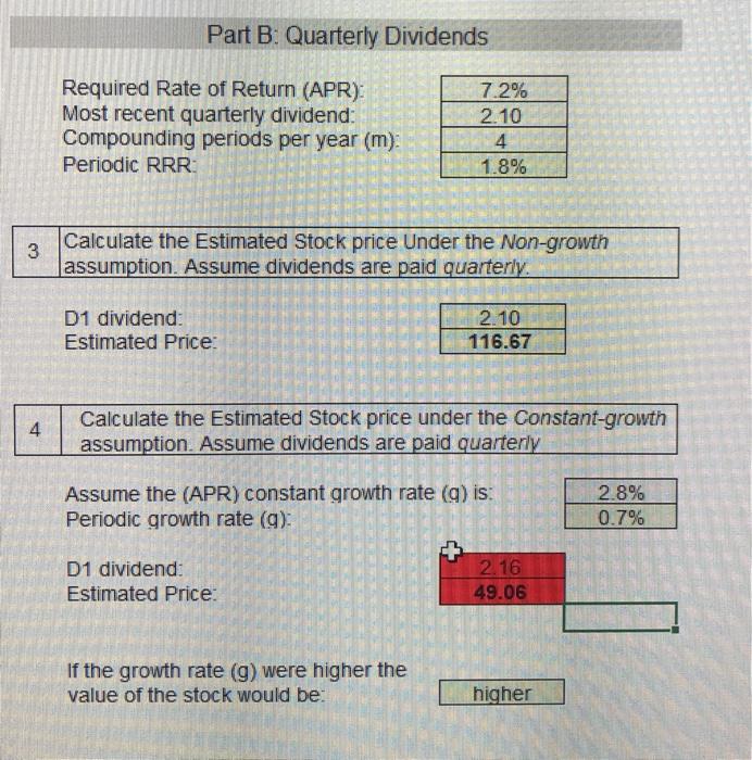 need help with only red boxes please. Part B: Quarterly Dividends Required