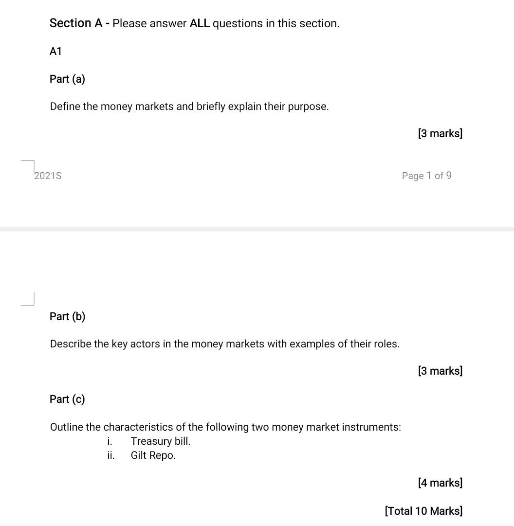  please do it in 10 minutes will upvote Section A -