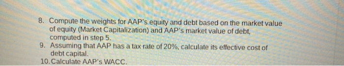  a z gh 8. Compute the weights for AAP's equity and