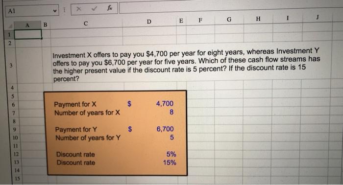 please give answer as formula (using cell names) A1 *** J E