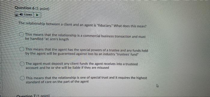  Question 6 (1 point) Listen The relationship between a client and