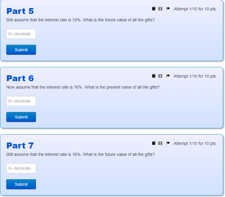 the following amounts for Christmas: Year 2023 2024 2025 2026 2027 Cash