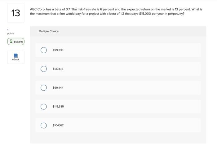 internal rate of return is 15 percent. Suppose that Treasury bills offer