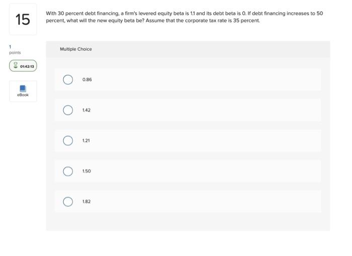 Multiple Choice 1 points 8 01:42:28 the expected return on the market.