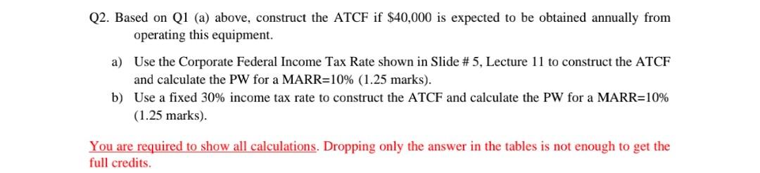  Q2. Based on Q1 (a) above, construct the ATCF if $40,000
